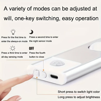 Motion Sensor Cabinet LED Strip Light USB Rechargeable 1400mAh - 3 Color Dimmable Wireless for Home Cooking, Dining and Outdoor Meals