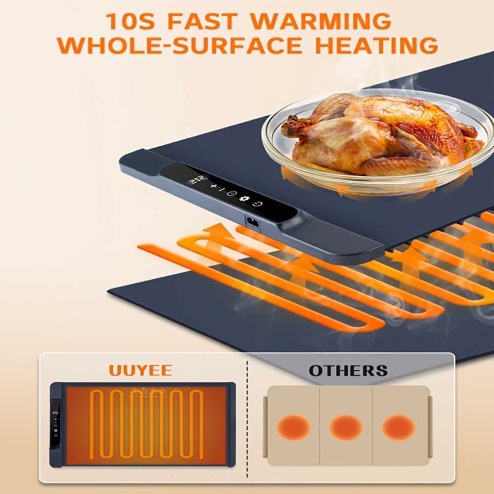 Electric Food Warming Pad Silicone 3 Temperature Levels Timer Foldable Full Surface Rapid for Home Cooking, Dining and Outdoor Meals