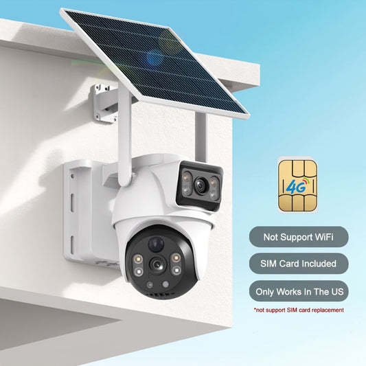 8MP 4G LTE Solar Security Camera Dual Lens PTZ 360°, No WiFi Needed, SIM Card Included, PIR Motion Detection