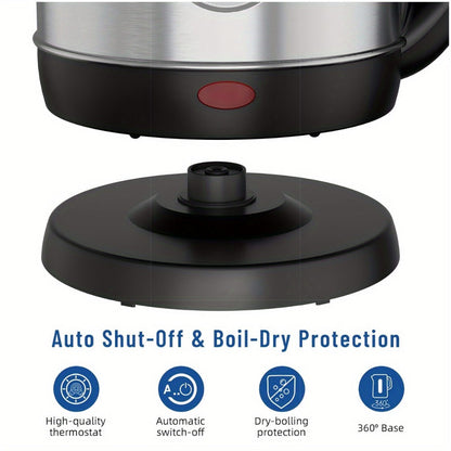 Electric Kettle 1.8L 1200W Stainless Steel with Water Window, Auto Shut-Off and Cordless Base