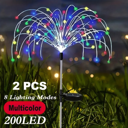 Solar Garden Lights Firework Stakes with 60-420 LEDs, 8 Modes, Flexible Copper Wire and Color Options