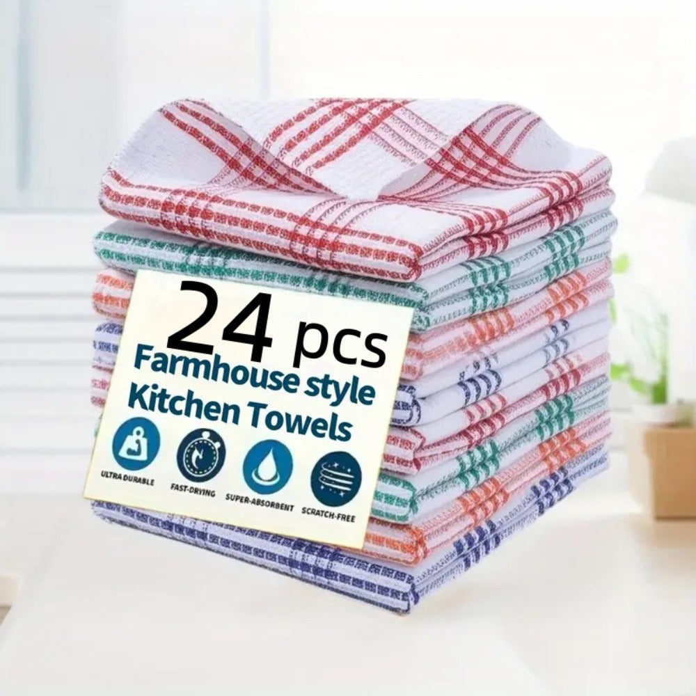 Kitchen Cleaning Cloths 24 Pack Soft Absorbent Reusable Dish Towels Square Dishcloths Durable Multi-Purpose Cleaning Rags for Home Kitchen