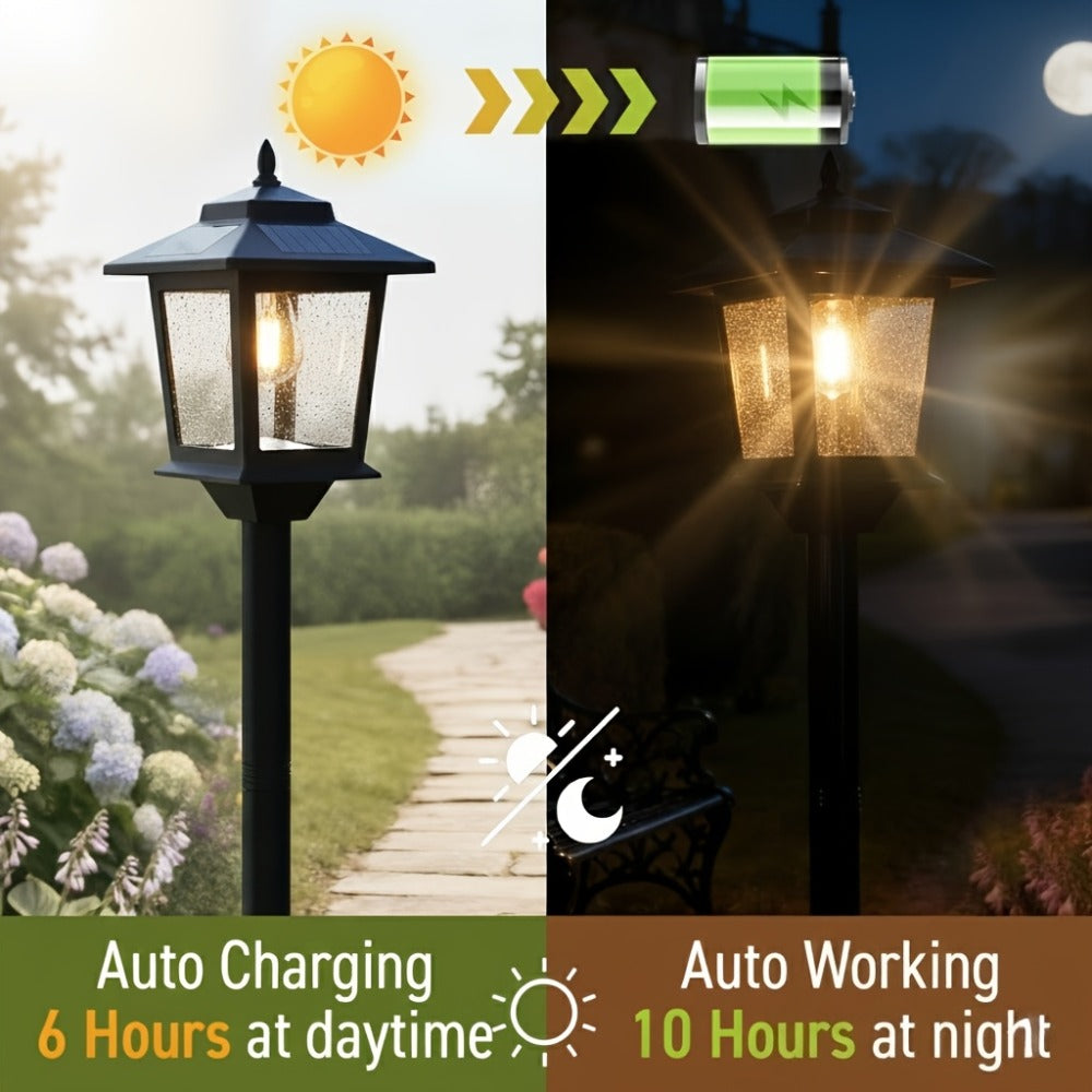Solar Garden Light HOODINK Black Lamp Post 2-Pack with Solar Panel, Automatic Light Sensor and Freestanding Pole Installation