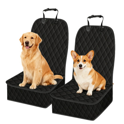 Quilted Black Front Car Seat Covers with Headrest Straps and Raised Pet-Guard Side Panels, Two-Piece Set