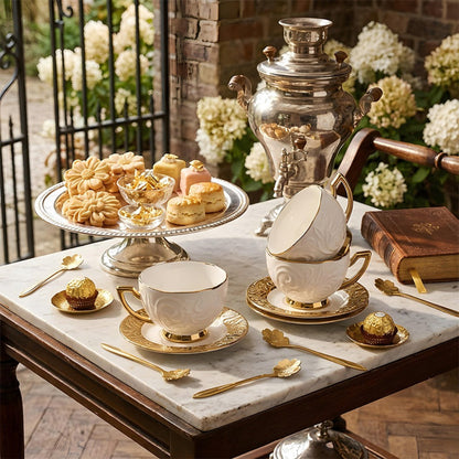 Espresso Cups Set 12 Pcs, 7.44 Oz Small Ceramic Cappuccino Cup Set with 6 Cups, 6 Trays & 6 Spoons