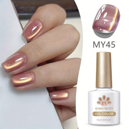 Gel Nail Polish BORN PRETTY MY45 Nude-Gold Magnetic Cat-Eye in 10ml with UV/LED Soak-Off Formula