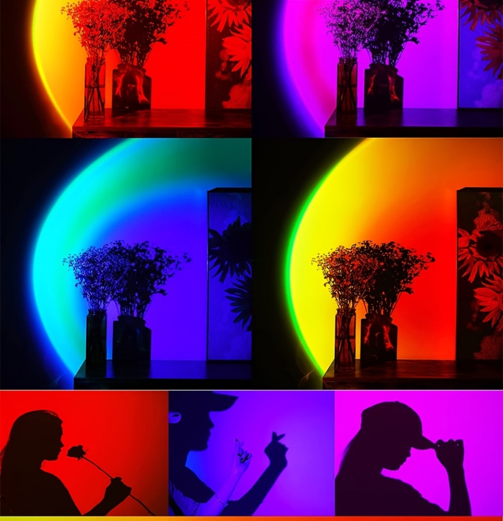RGB Sunset Lamp Projection with Stand & Remote Control, USB Color Changing Sunset Light for Bedroom