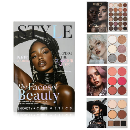 3-in-1 Eyeshadow Blush Highlighter Palette Loose Powder Book-Style Folding Compact Buildable, for Makeup, Travel and Everyday Vanity Use