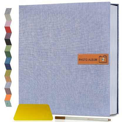 Self Adhesive Photo Album Scrapbook – Large Linen Cover Memory Book for 4x6 5x7 8x10 Photos, DIY Picture Book with Metal Pen, Gift for Mom