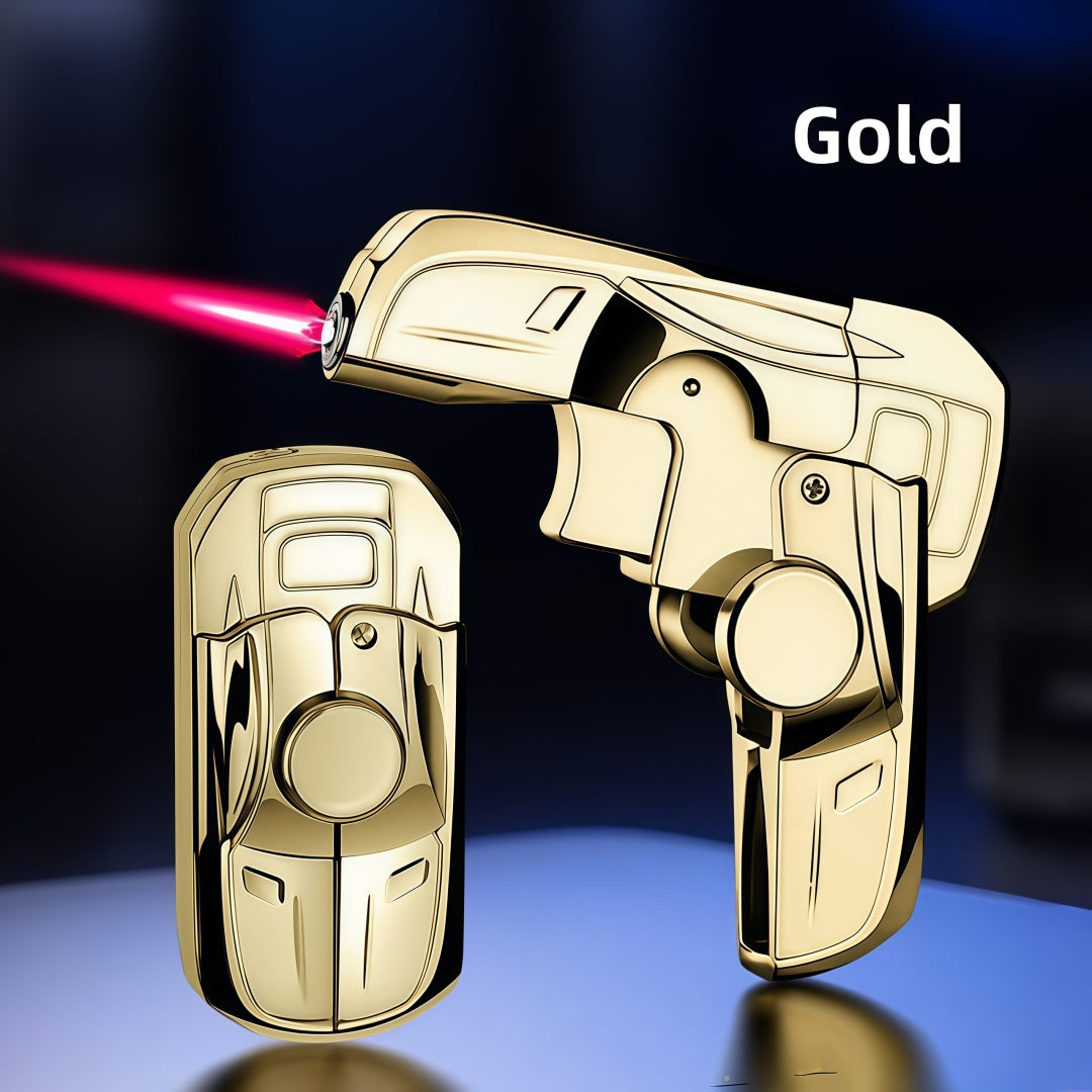 Foldable Race-Car-Style Butane Lighter with Rotating Grip and Black or Gold Checkout Options