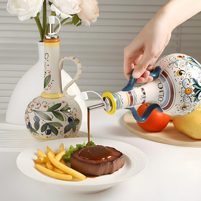 Ceramic Oil and Vinegar Dispenser Set Hand-Painted Underglaze Anti-Drip Leak-Proof Kitchen for Home Cooking, Dining and Outdoor Meals