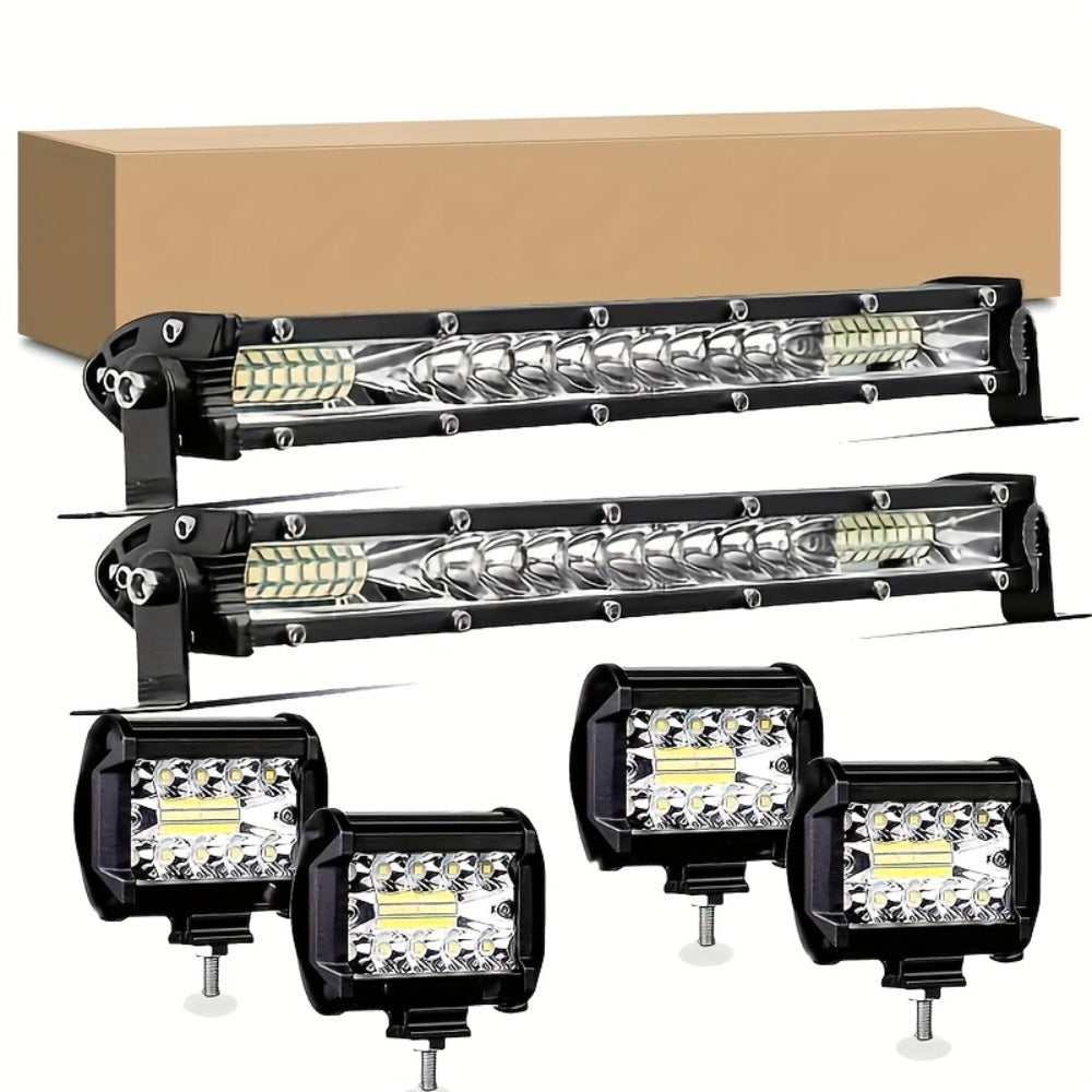 Off-Road LED Light Bar Kit 2x10 Inch Bar + 4x4 Inch Spot Lights – High-Intensity Driving Lights for Jeep Truck SUV Car 4x4 Off-Road