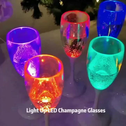LED Light-Up Champagne Flutes, 6-Piece Color-Changing Plastic Party Glass Set for Birthdays, Weddings and Holiday Celebrations