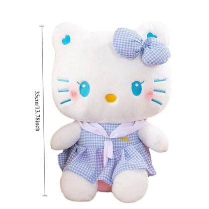 Hello Kitty Dress Up Plush 13.78 Inch, Sanrio Licensed KT Cat Stuffed Doll in Plaid Outfit