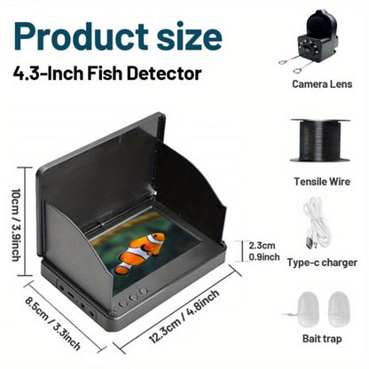 Underwater Fishing Camera 4.3-Inch HD Display with Night Vision & Triple Light Shielding, Portable Fish Finder with Bait Monitor