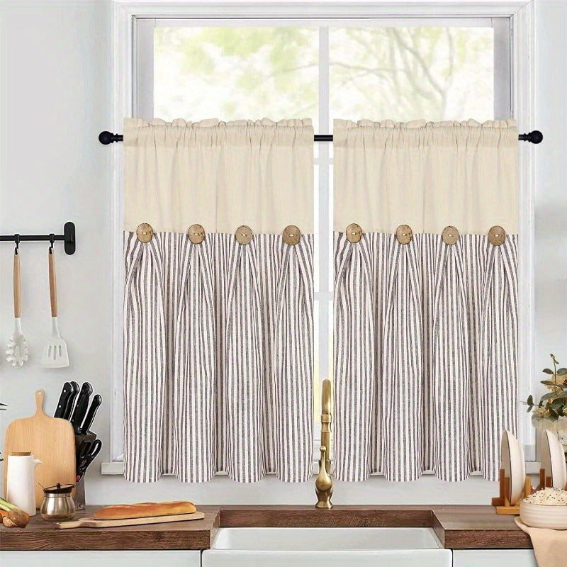 Semi Sheer Curtains Bohemian Linen Cotton Patchwork Grommet Top Window Drapes for Bedroom Living Room Kitchen Bathroom Cafe