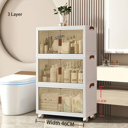 Foldable Storage Cabinet with Door, Multi-Layer Stackable Storage Box for Shoes, Clothes & Books
