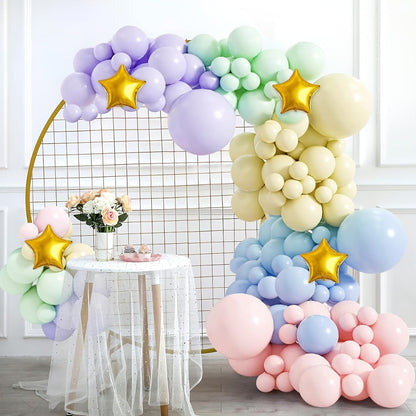 Pastel Balloon Set 370pcs, 10 & 5 Inch Macaron Latex Balloons with Wreath Kit for Birthday Party