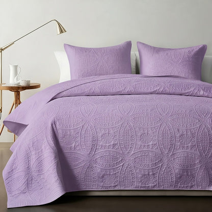 Coin-Pattern Quilted Coverlet Set with Pillowcases, Twin to King Sizes and Ten Color Choices