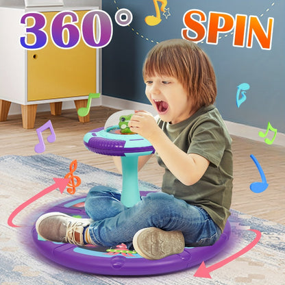 Dinosaur Sit and Spin Toy for Toddlers with Music & LED Flash Lights, 360° Spinning Seat Interactive Sensory Toy for Kids 18 Months+