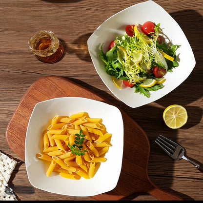Salad Bowl and Plate Set 4/8/16 Piece – Reusable White PP Plastic Microwave Safe Stackable Lightweight Tableware for Picnic Outdoor Party