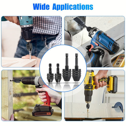 Keyless Drill Chuck Adapter 4PCS 1/4 Inch Hex Shank Quick Change 0.3-6.5mm 0.3-3.6mm Collet Screwdriver Impact Driver Converter for Drill