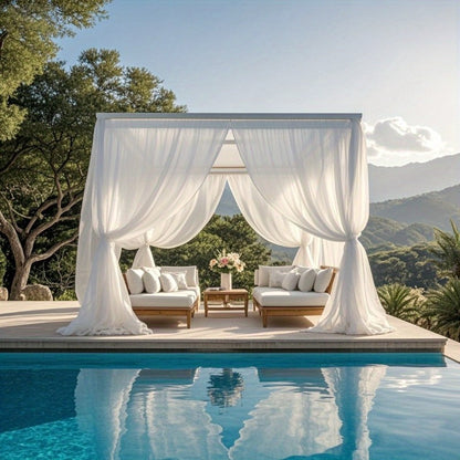 Four-Piece White Sheer Outdoor Curtain Set with Rod-Pocket Top and 152 x 304 cm Panel Size