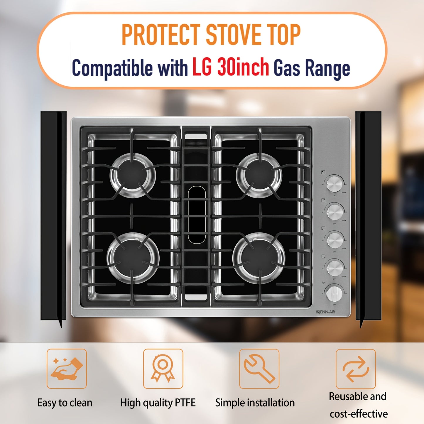 Gas Stove Burner Cover Mat Non-Stick Reusable Stove Top Protector for LG 30-Inch Gas Stove, Oil-Resistant High-Temp Safe