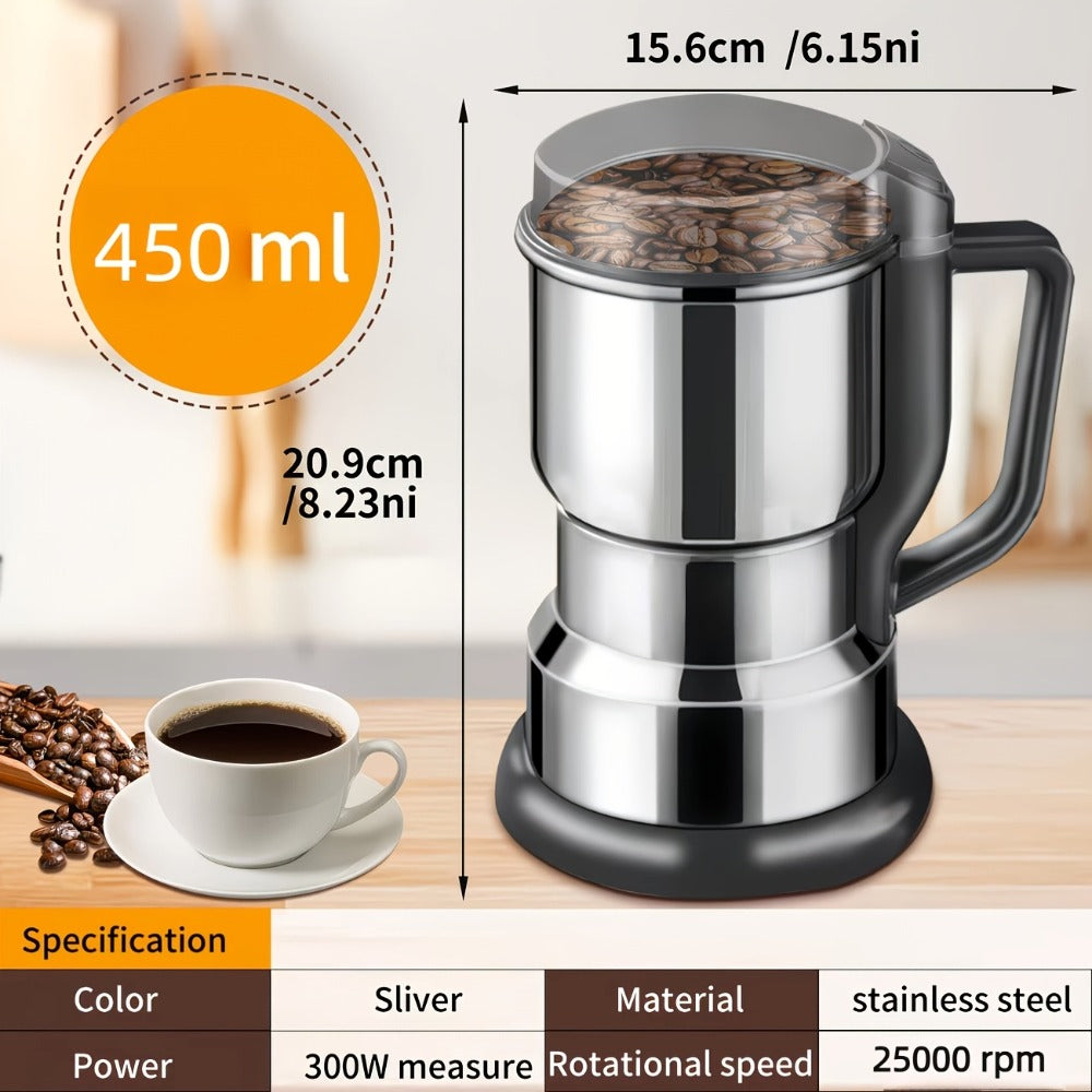 Electric Coffee Grinder 300W 25000RPM, 8-Blade Stainless Steel Spice & Grain Mill for Coffee Beans