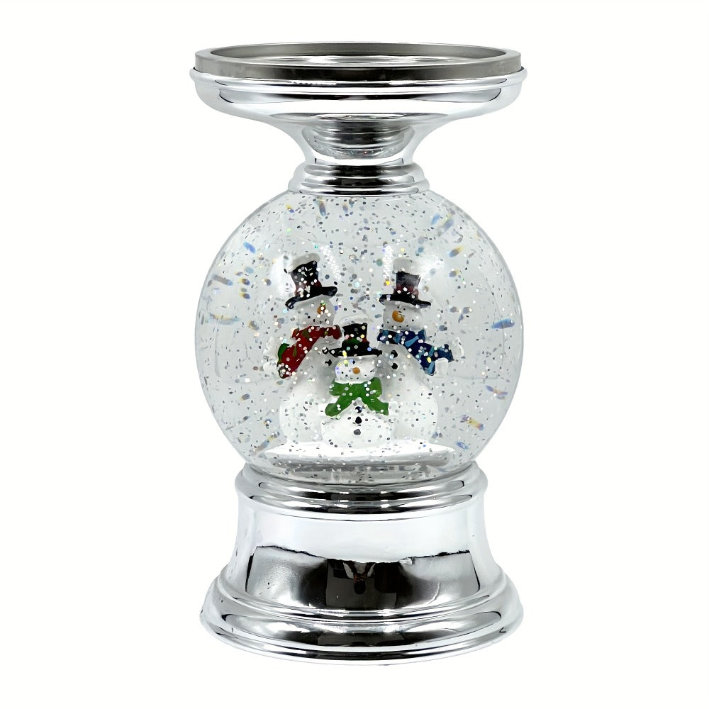 Snowman Water Globe Candle Holder Pedestal Compatible with Bath & Body Works 3-Wick Candles – Winter Christmas Centerpiece Table Decor