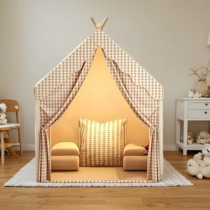 Kids Play Tent Cabin Style for Indoor Outdoor – Checked Polyester Playhouse for Toddlers Ages 2-6, Imaginative Role Play Pretend House |