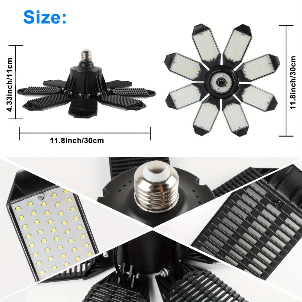 LED Garage Lights 25000LM Deformable, 250W Equivalent E26/E27 Screw-In Ceiling Shop Light with 6+1 / 8+1 Adjustable Panels for Garage
