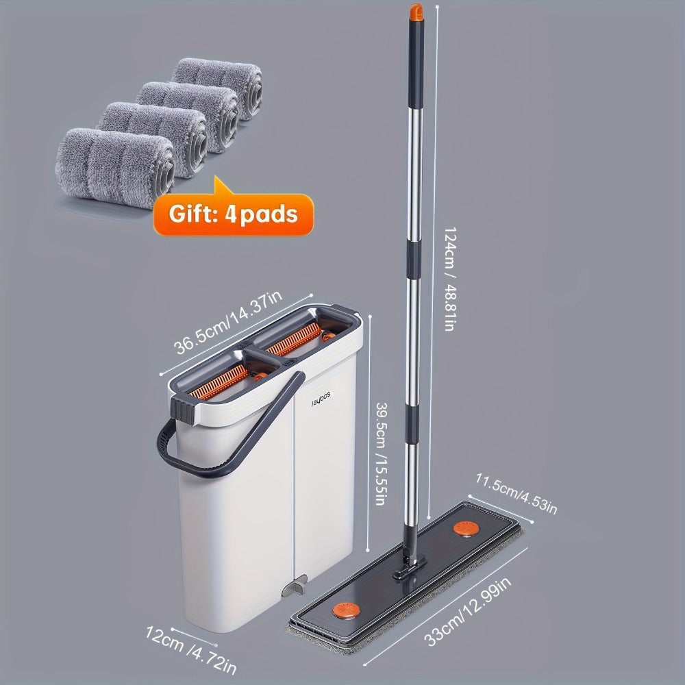 Flat Mop and Bucket System with Washable Reusable Microfiber Pads Dual Bucket Wringer Wet Dry Floor Mop for Hardwood Tile Marble Wall