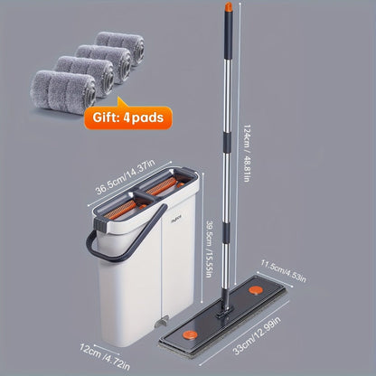 Flat Mop and Bucket System with Washable Reusable Microfiber Pads Dual Bucket Wringer Wet Dry Floor Mop for Hardwood Tile Marble Wall