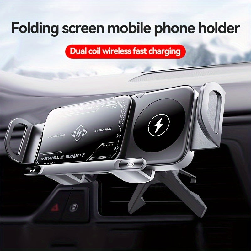 Car Wireless Charger Mount for Samsung Galaxy Z Fold 15W Auto-Clamping Fast Charging Holder, 360° Rotating Ball Joint