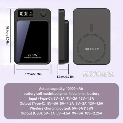 Magnetic Wireless Power Bank 10000mAh MagSafe Compatible 22.5W USB-C Fast Charging with LED Display