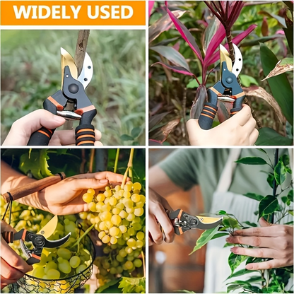 Titanium Pruning Shears 8.5 Inch T13 – Ultra-Sharp Bypass Garden Scissors, Ergonomic Black & Orange Handle