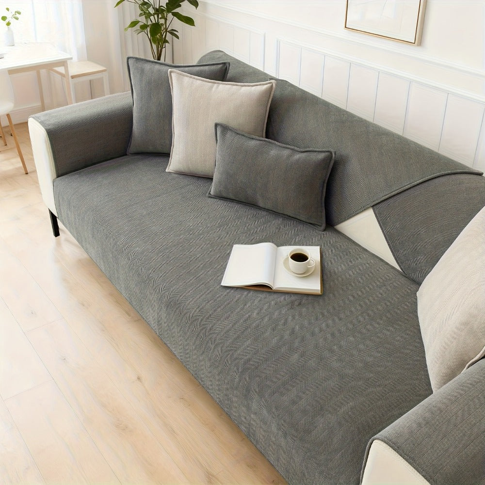Sofa Cover Ribbed Chenille Stretch Panels for 1 to 4 Seats, Armrests or Cushions with Model-Specific Size and Color Options