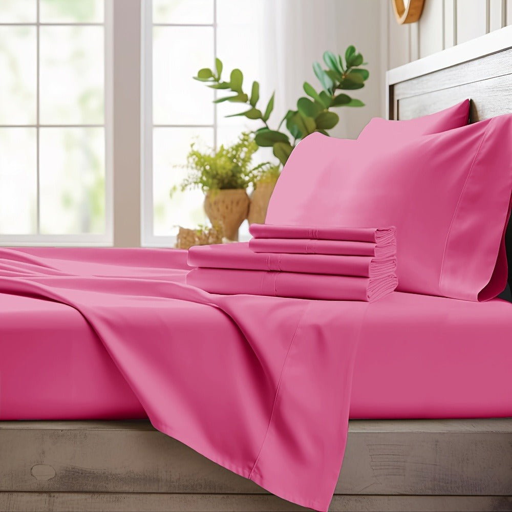 Bamboo Cooling Sheet Set 4pcs, Deep Pocket Fitted Sheet Flat Sheet Pillowcases for Hot Sleepers Twin Full Queen King