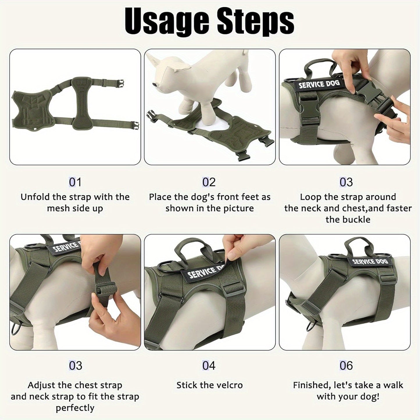 Compact Patch Dog Harness in Black and Three Green Styles with S, M, L and XL Size Options