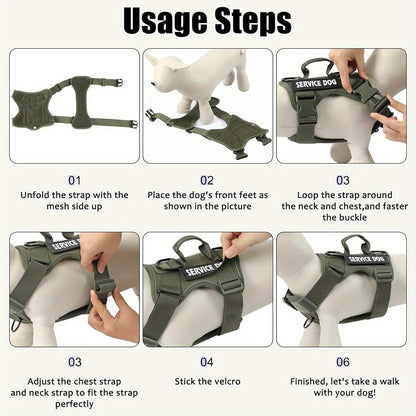 Compact Patch Dog Harness in Black and Three Green Styles with S, M, L and XL Size Options