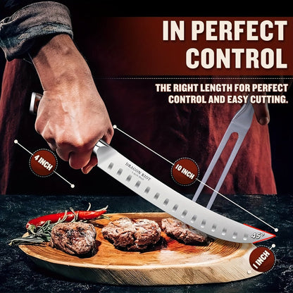 Brisket Carving Knife 10 Inch, High Carbon Steel Granton Edge Slicing Knife, Hand Forged Meat Carving Knife with Wood Handle for BBQ