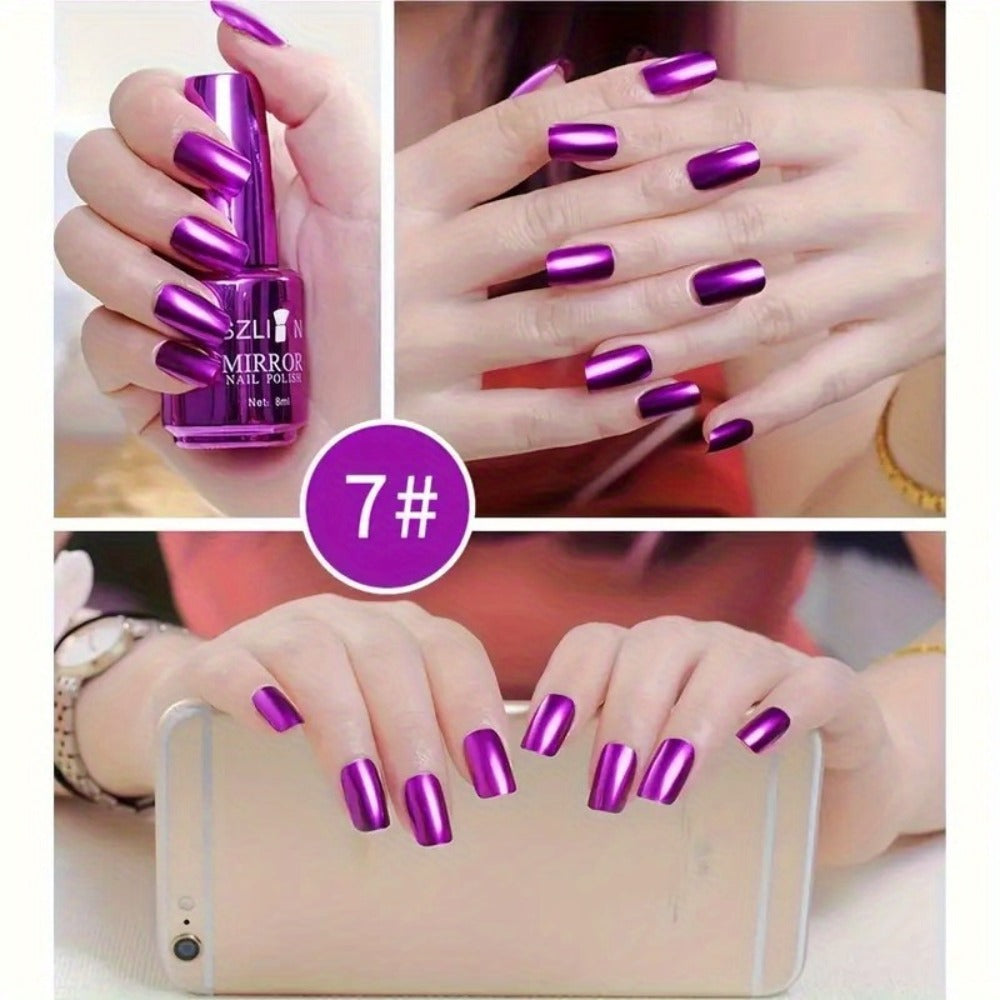Chrome Nail Polish Set 12 Colors Mirror 3D Metallic Effect with Built-in Fine Brush – Long-Lasting Metal Paint for Salon & DIY Nail Art