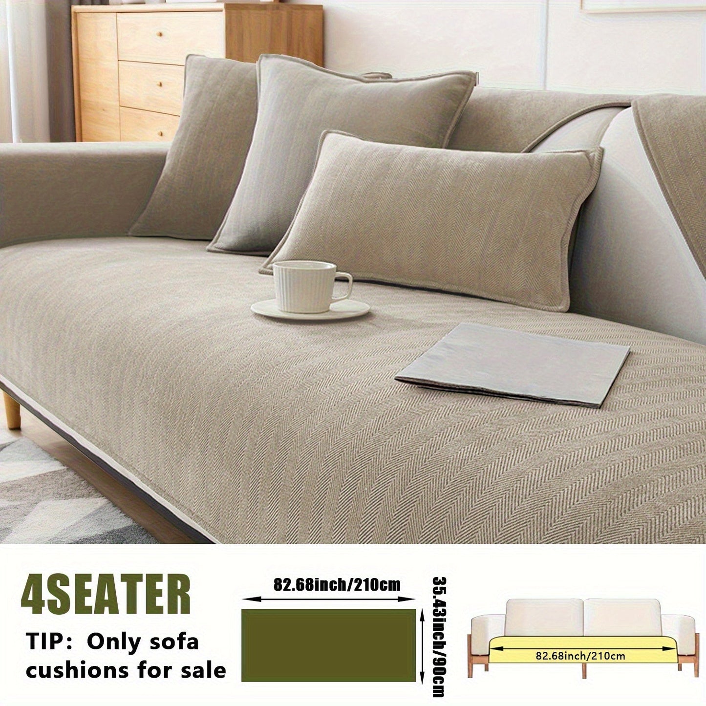 Sofa Cover Ribbed Chenille Stretch Panels for 1 to 4 Seats, Armrests or Cushions with Model-Specific Size and Color Options