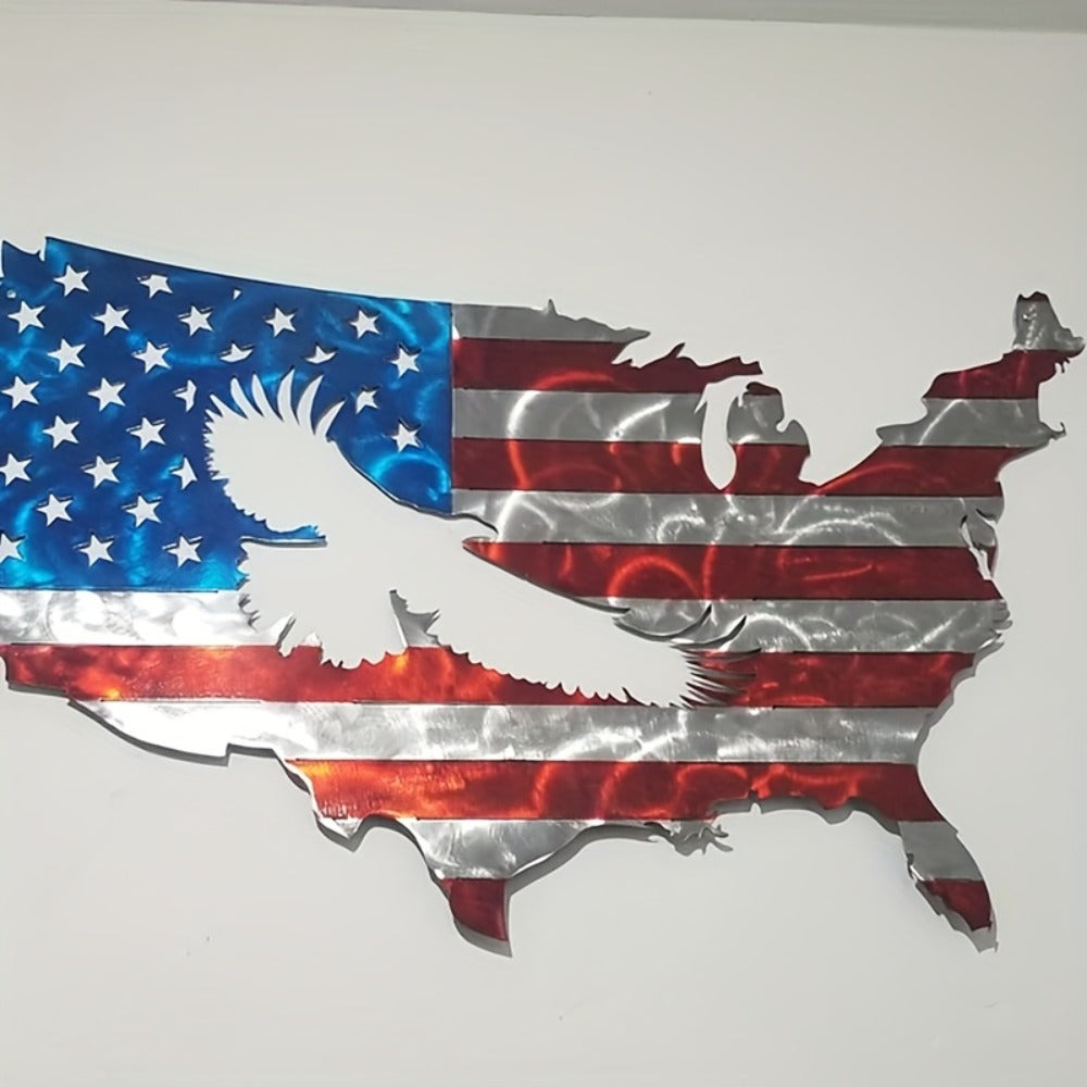 American Flag and Bald Eagle Metal Wall Art in 15.7 x 9.8-Inch Flat Silhouette Design for Home or Office Display