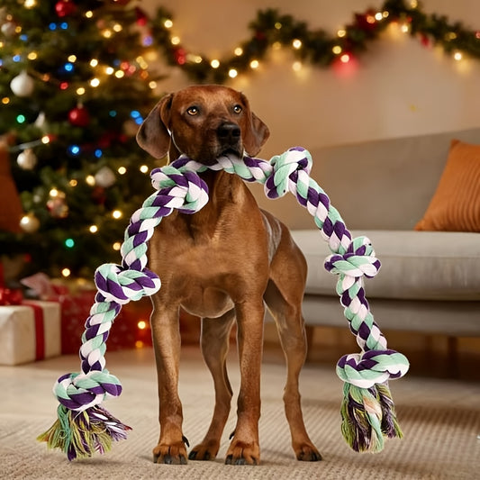 Rope Dog Toy 6-Knot Tug of War Chew Toy for Large Dogs – Heavy Duty Teeth Cleaning Rope Bone Toy for Aggressive Chewers