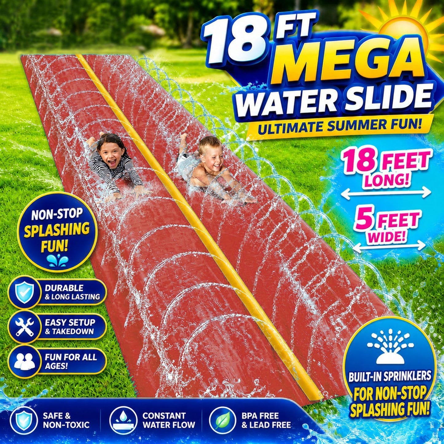 Kids Water Slide 18x5FT Backyard Slip and Slide, Dual Lane Zigzag with the Listed Color, Size or Set Options for Everyday Use