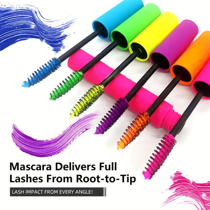 Colorful Mascara Set 6 Vivid Shades – Waterproof Smudge-Proof Curling Volumizing Lash Makeup, Purple Green Red Yellow Orange Blue