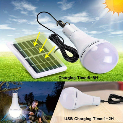 Solar Light Bulbs 2 Pack Campsite Outdoor – Remote Control Timer, 4 Modes 300LM, Light Sensor Auto On/Off, Solar & USB Rechargeable – Shed