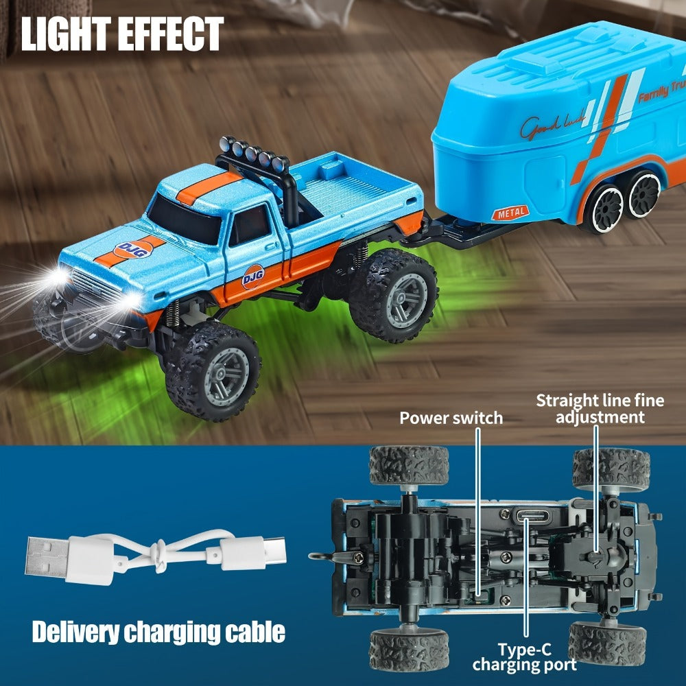 Mini RC Off-Road Truck with Trailer 1:64 Scale Die-Cast Remote Control Car with the Listed Color, Size or Set Options for Everyday Use